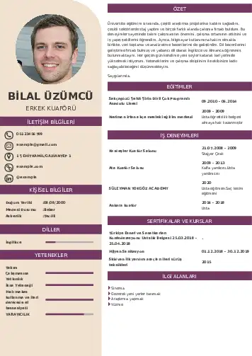 Kuaför Cv Örnekleri cv indir